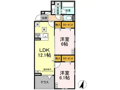 ASSET-COURT八坂(2LDK/1階)の間取り写真