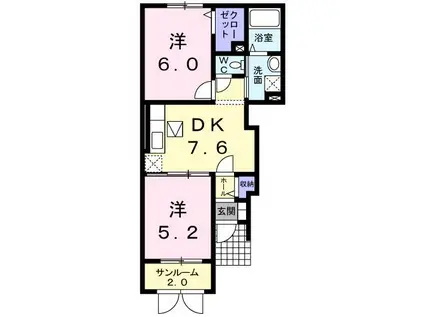 ジェントリーベル(2LDK/1階)の間取り写真