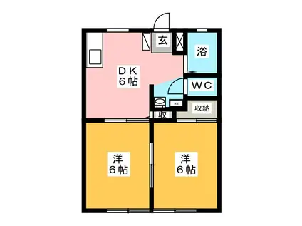メゾンボヌールC(2DK/1階)の間取り写真