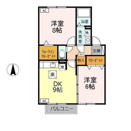 セジュールAMANOII(2DK/1階)の間取り写真