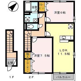 インペリアルA棟(2LDK/2階)の間取り写真
