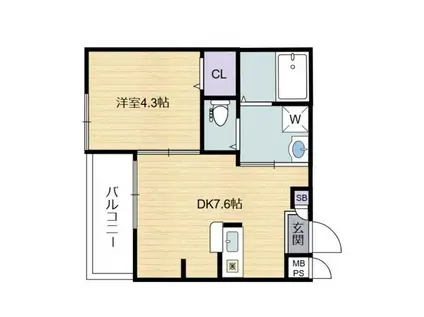 シーエムキャトフ(1DK/1階)の間取り写真