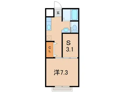 クラビアハウス(1SK/2階)の間取り写真