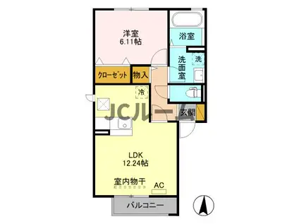 グランブルー(1LDK/1階)の間取り写真