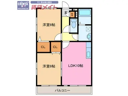 セントレアII(2LDK/1階)の間取り写真