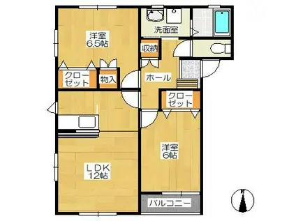 パークサイドクオーレI(2LDK/1階)の間取り写真
