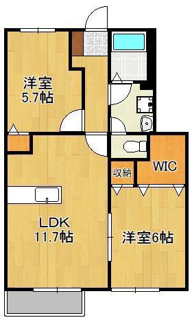 エスポワールハイムD(2LDK/1階)の間取り写真