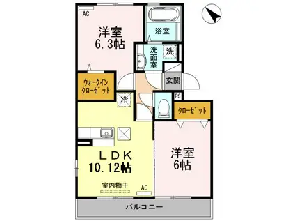 ライジングサン西宮 A棟(2LDK/1階)の間取り写真