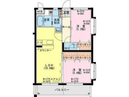 ラシュレ(2LDK/2階)の間取り写真