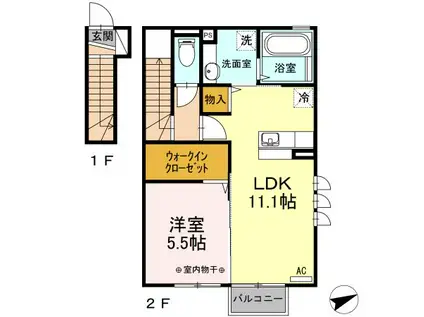 サニーコート・ノア(1LDK/2階)の間取り写真