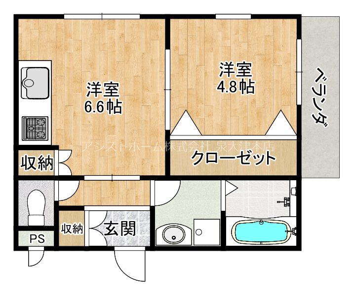 プレナス戎町(1DK/2階)の間取り写真