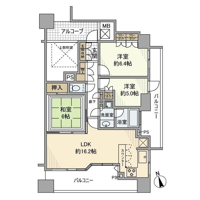 ライオンズステージ立川ラフィナタワー(3LDK/5階)の間取り写真