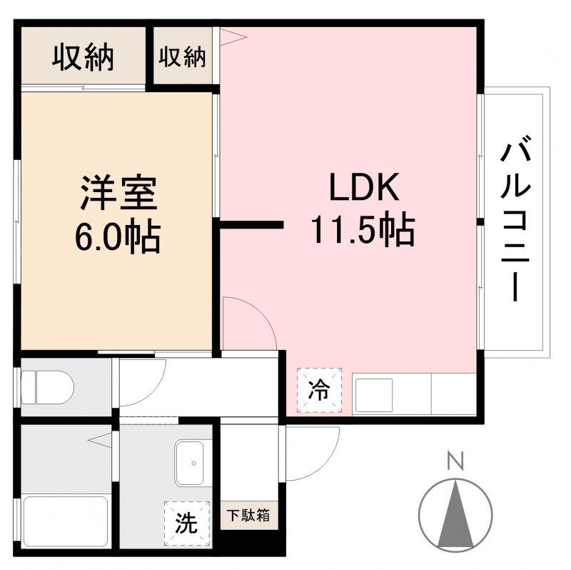 レジデンス香西(1LDK/1階)の間取り写真