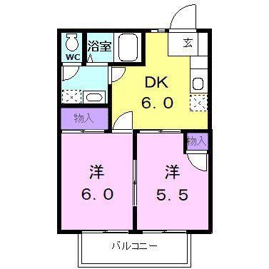 レジデンスオリーブH(2DK/1階)の間取り写真