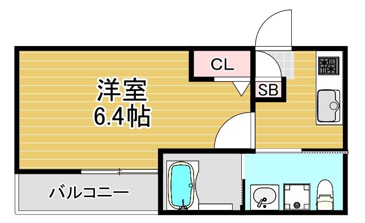 フルール(1K/2階)の間取り写真
