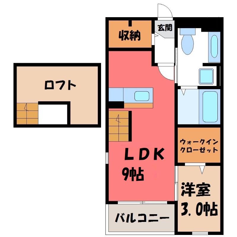 カーサプラシードB(1LDK/2階)の間取り写真