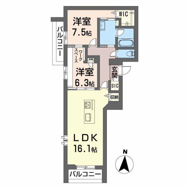 シャーメゾンリアンII(2LDK/2階)の間取り写真