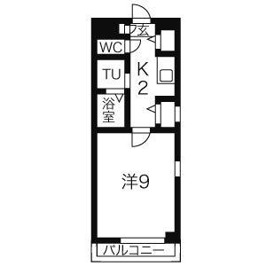 名鉄小牧線 味鋺駅 徒歩1分 4階建 築18年(1K/2階)の間取り写真
