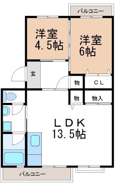 メゾン酒井A(2LDK/2階)の間取り写真