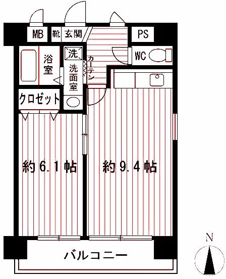 USKウエストワード(1LDK/6階)の間取り写真