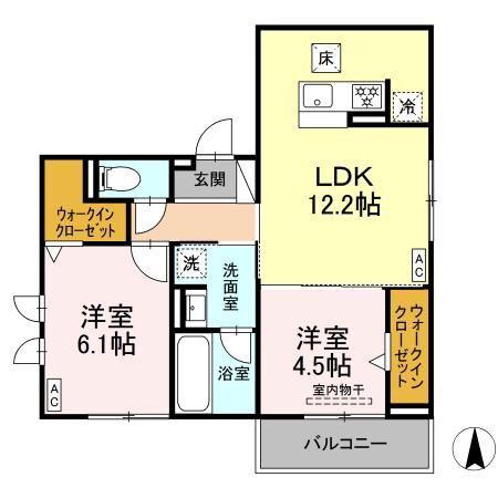 セレスティア穂積(2LDK/1階)の間取り写真