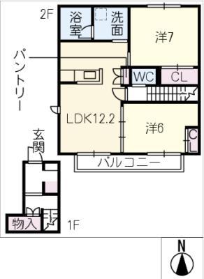 C´S天白八事(2LDK/2階)の間取り写真