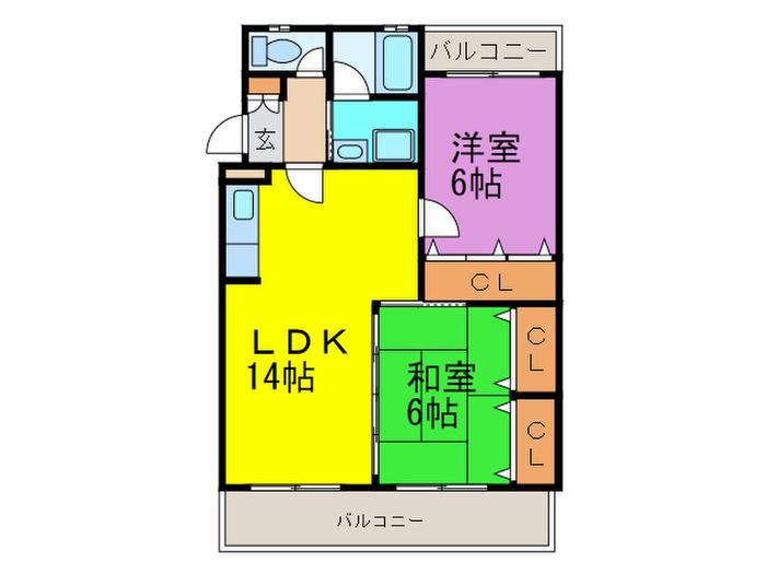横手ビル(2LDK/2階)の間取り写真