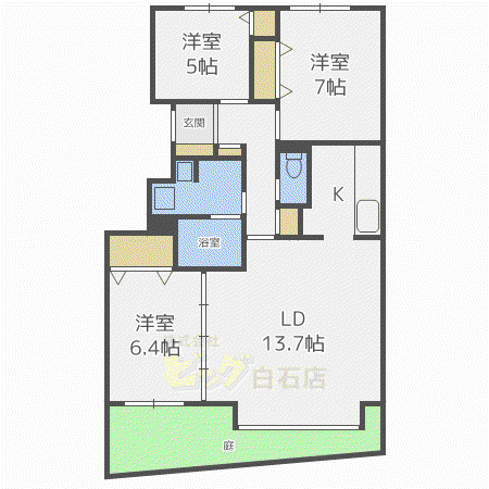 リバーサイド元町館(3LDK/1階)の間取り写真