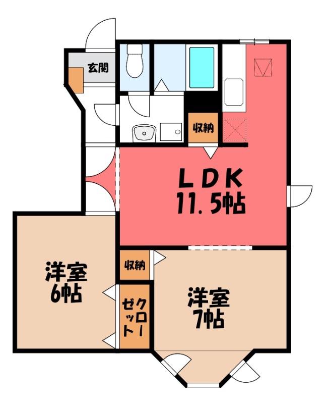 サンライトフォレスタB(2LDK/1階)の間取り写真