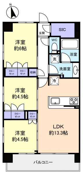 スカイグランデ津田沼(3LDK/9階)の間取り写真