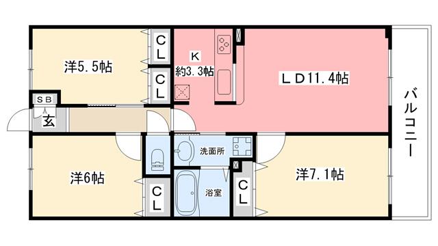レジェンダリー甲子園浦風町(3LDK/3階)の間取り写真