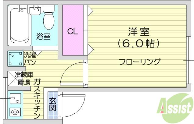 ミッテ連坊(1K/1階)の間取り写真