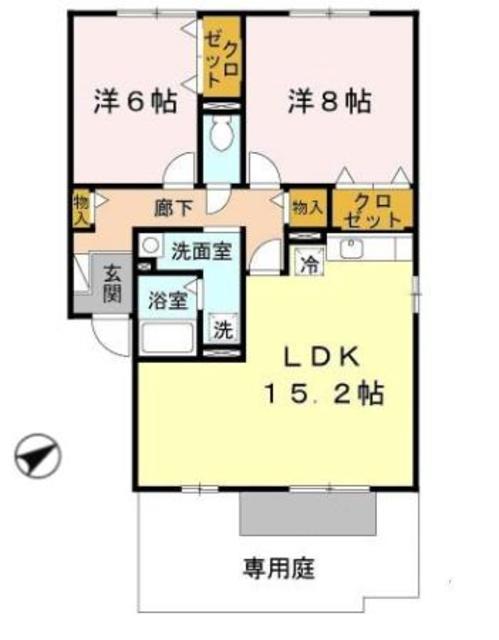 セジュール又巳 E棟(2LDK/1階)の間取り写真