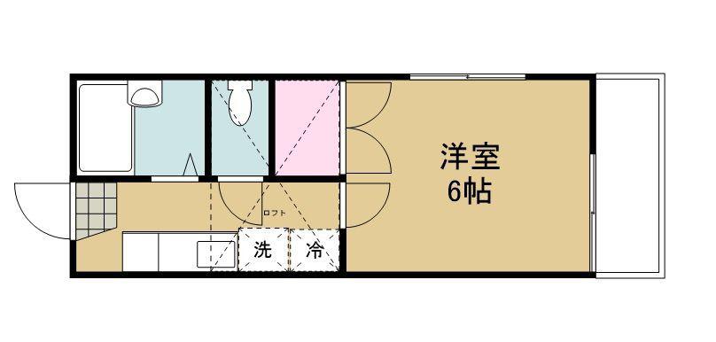 JR仙山線 東照宮駅 徒歩10分 2階建 築39年(1K/2階)の間取り写真