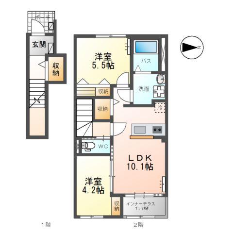黒岩アパート(2LDK/2階)の間取り写真
