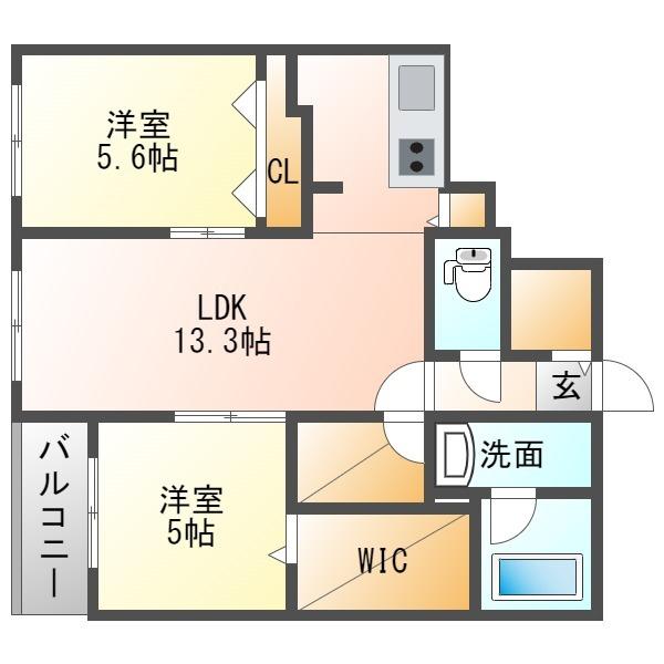 エフュート澄川(2LDK/2階)の間取り写真