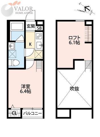 サヴォイ東林間(1K/2階)の間取り写真