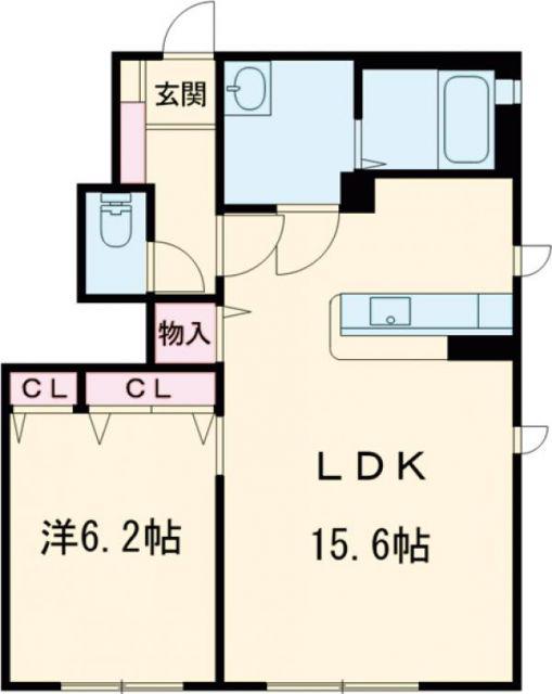 リーフガーデンハイツB棟(1LDK/1階)の間取り写真