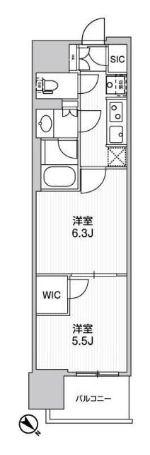 WORVE横浜伊勢佐木町(2K/10階)の間取り写真