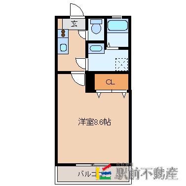 パティオ上津(1K/2階)の間取り写真