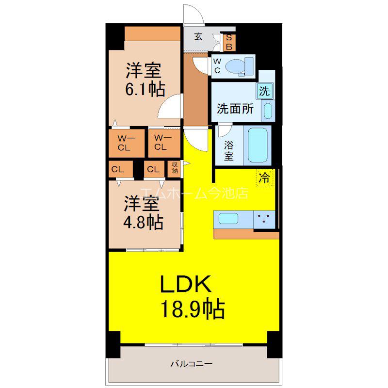 レヴィスタ名東(2LDK/5階)の間取り写真