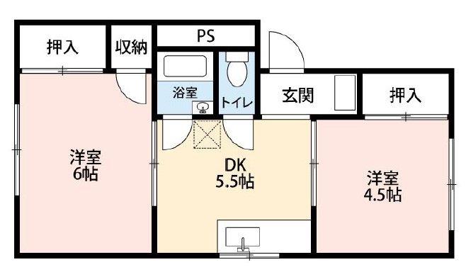 ヤマサイコーポ3号棟(2DK/1階)の間取り写真