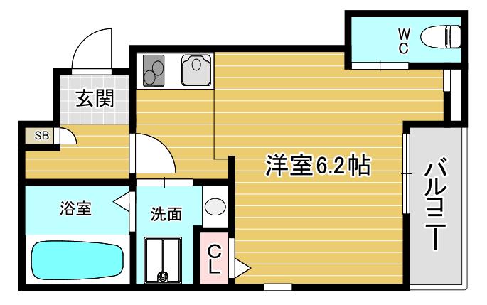 あんしんVERM五ケ山22-2001(ワンルーム/2階)の間取り写真