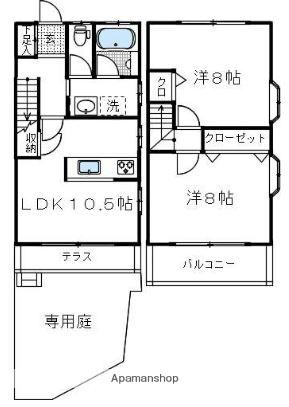 レインボーヒル井乃浦(2LDK/1階)の間取り写真