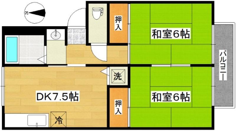 セジュール中倉(2DK/2階)の間取り写真