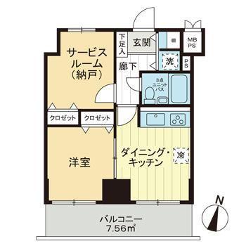 ライオンズマンション平塚宝町(1SDK/3階)の間取り写真