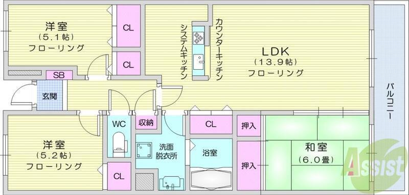 オークス南仙台(3LDK/2階)の間取り写真