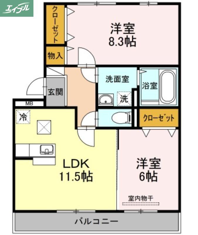リバーパレス B(2LDK/1階)の間取り写真