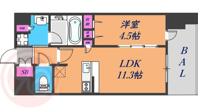 スプランディッド難波キャトル(1LDK/5階)の間取り写真
