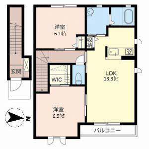 シャーメゾン今宿A棟(2LDK/2階)の間取り写真